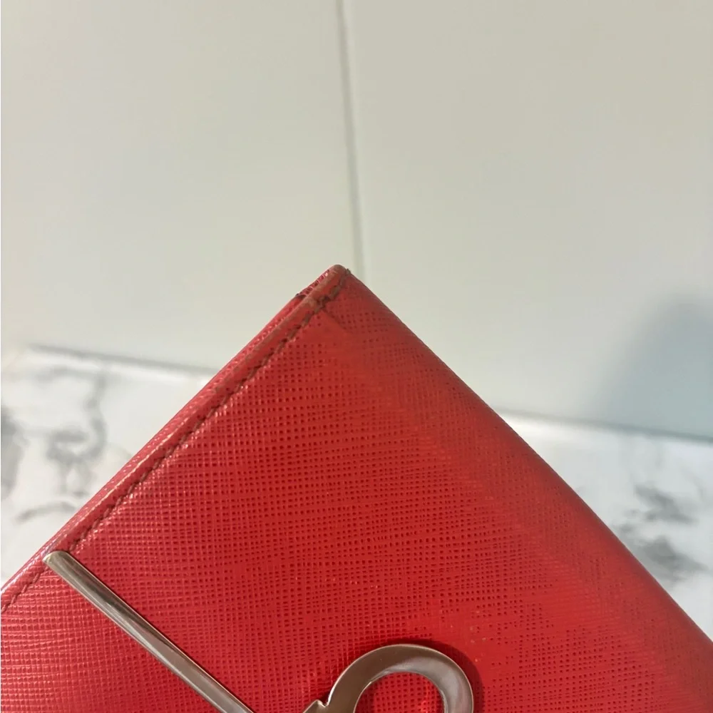 Salvatore Ferragamo Mancini Icona French Wallet Salmon Pink Silver Hardware